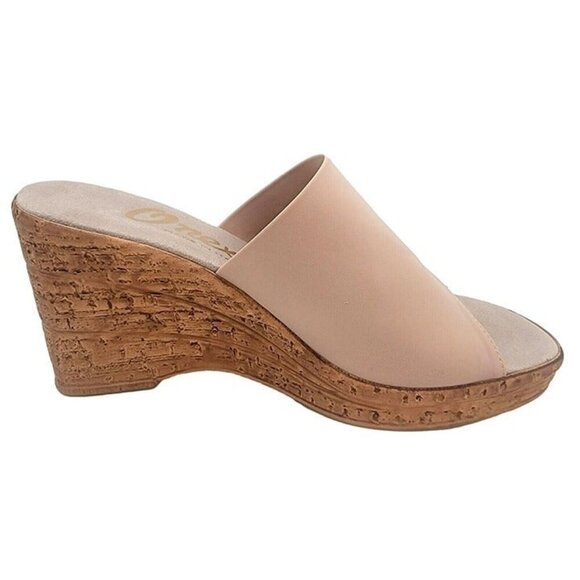 Onex Christina Italian Blush/Champagne Elastic on Cork Wedge Sandal Size 9 - Picture 7 of 10